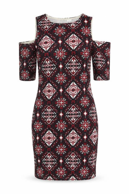 Divided Womens Multicoloured Floral Polyester Bodycon Size 6 Round Neck Pullover - Cold Shoulder