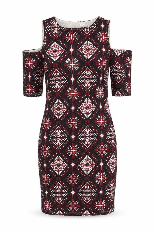 Divided Womens Multicoloured Floral Polyester Bodycon Size 6 Round Neck Pullover - Cold Shoulder
