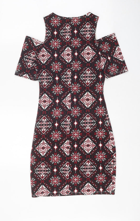 Divided Womens Multicoloured Floral Polyester Bodycon Size 6 Round Neck Pullover - Cold Shoulder