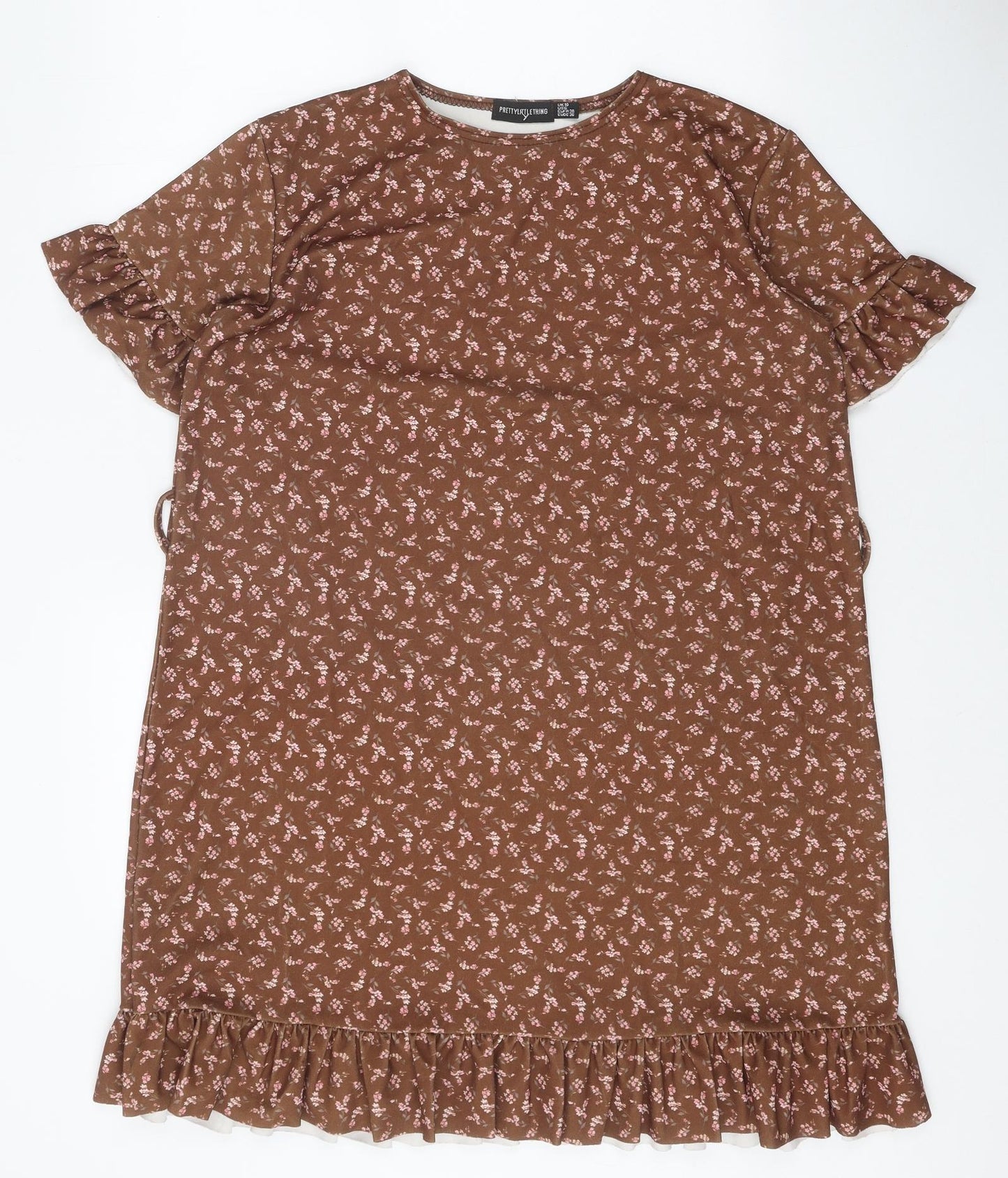 PRETTYLITTLETHING Womens Brown Geometric Polyester A-Line Size 10 Round Neck Pullover