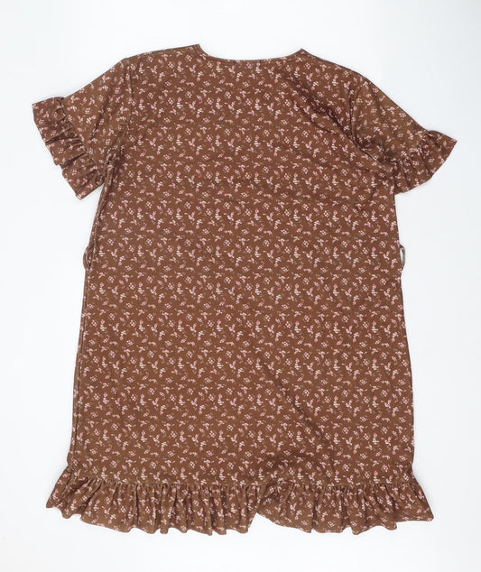 PRETTYLITTLETHING Womens Brown Geometric Polyester A-Line Size 10 Round Neck Pullover