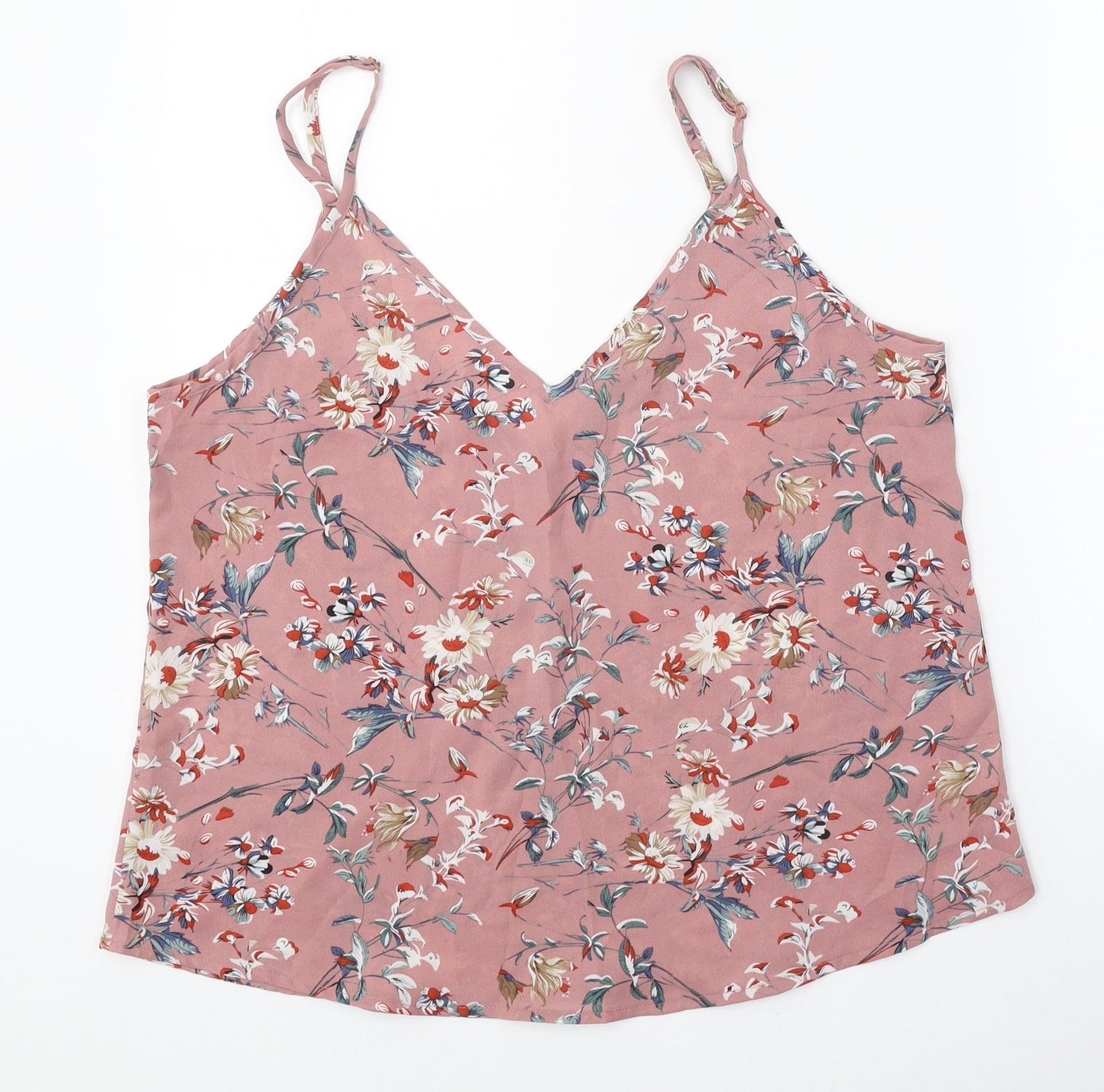 SheIn Womens Pink Floral Polyester Basic Tank Size L V-Neck