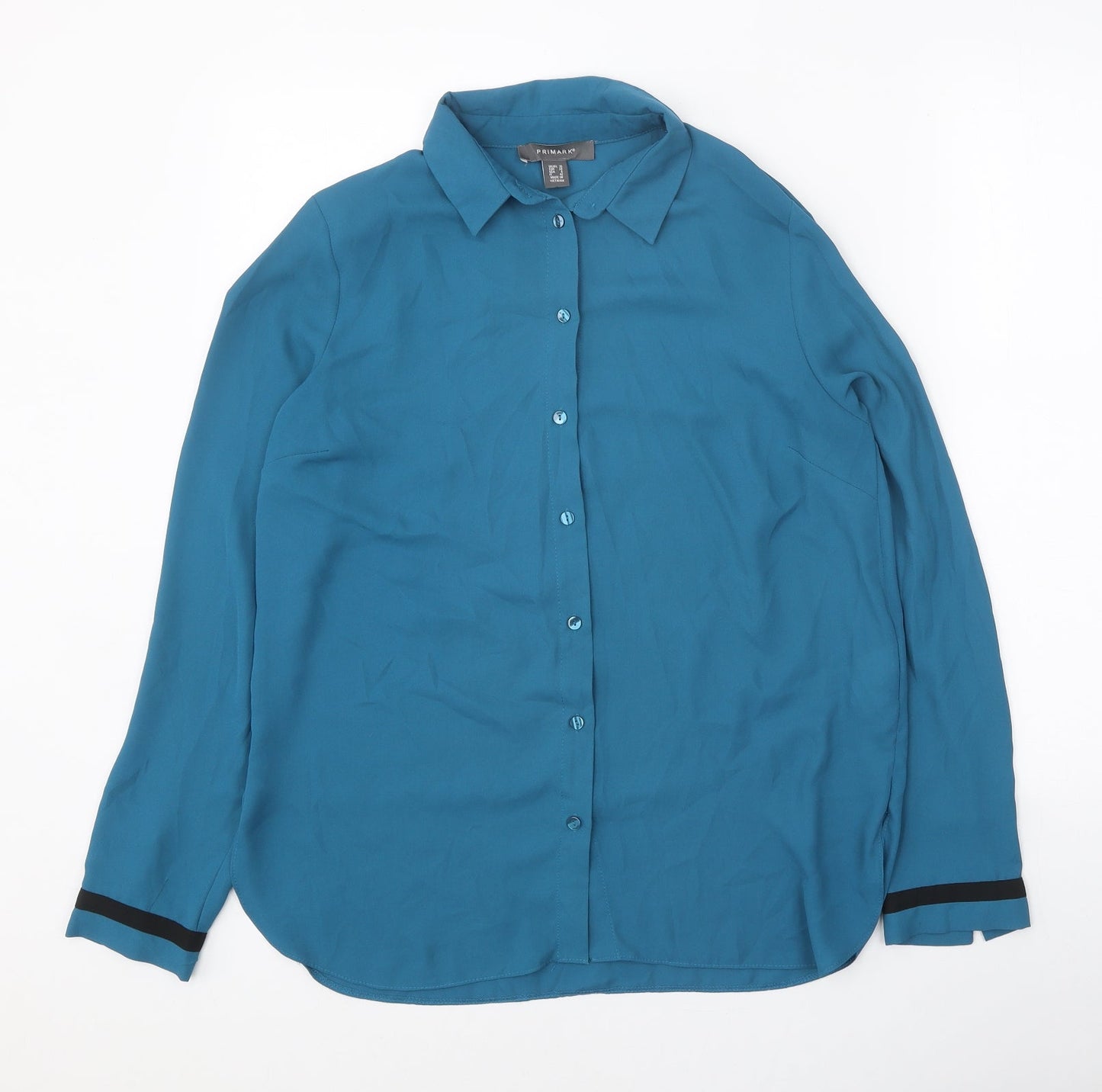 Primark Womens Blue Polyester Basic Button-Up Size 10 V-Neck