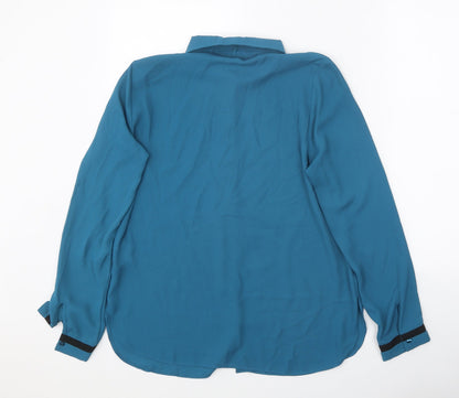 Primark Womens Blue Polyester Basic Button-Up Size 10 V-Neck