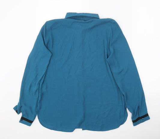 Primark Womens Blue Polyester Basic Button-Up Size 10 V-Neck