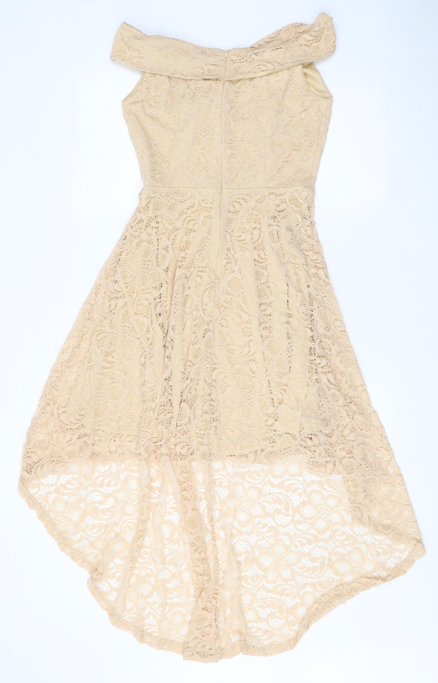 Homrain Womens Beige Floral Nylon Fit & Flare Size S Off the Shoulder Zip
