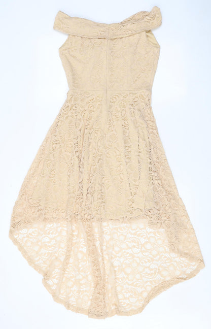 Homrain Womens Beige Floral Nylon Fit & Flare Size S Off the Shoulder Zip