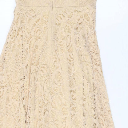 Homrain Womens Beige Floral Nylon Fit & Flare Size S Off the Shoulder Zip