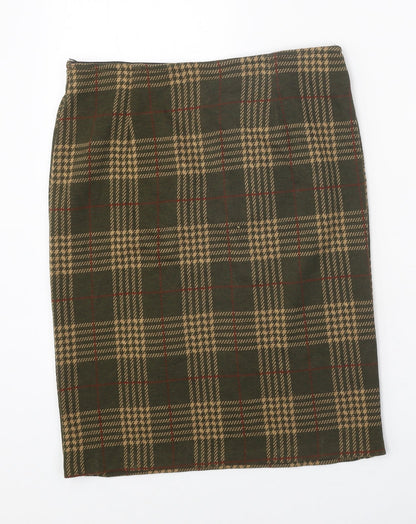 Classic Womens Brown Plaid Acrylic Straight & Pencil Skirt Size 14