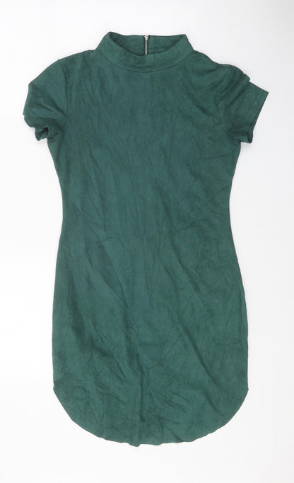 Preworn Womens Green Polyester A-Line One Size Mock Neck Zip - Curved Hem