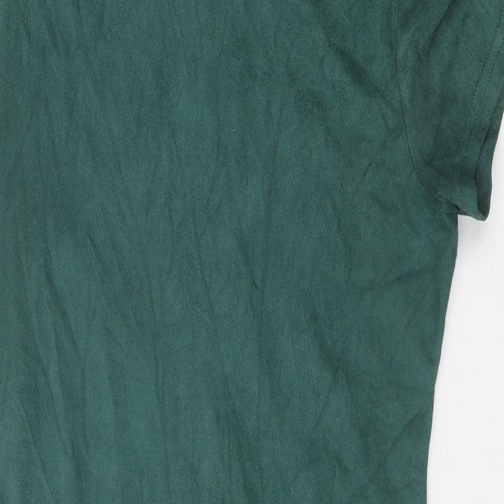 Preworn Womens Green Polyester A-Line One Size Mock Neck Zip - Curved Hem