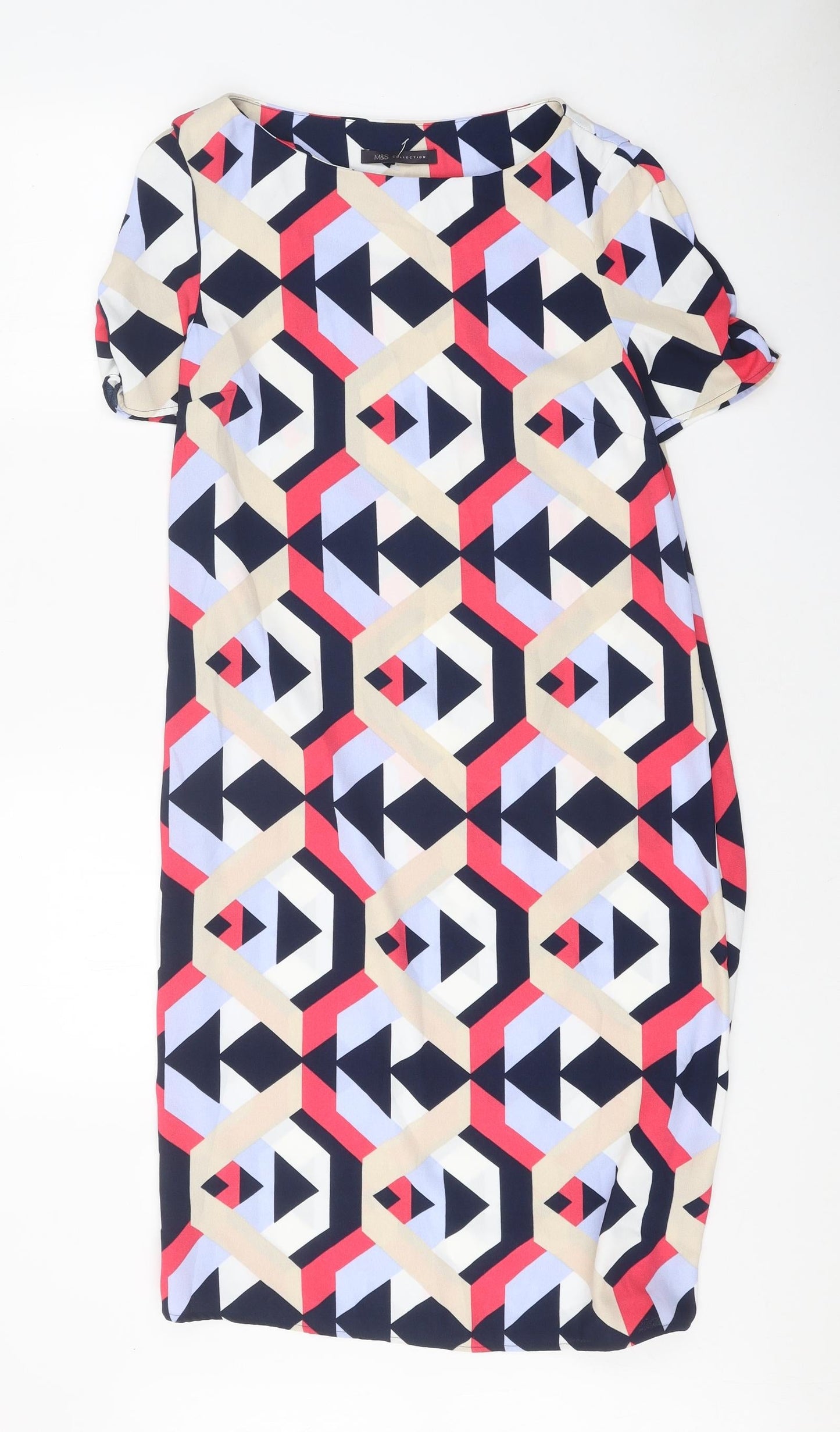 Marks and Spencer Womens Multicoloured Geometric Polyester Shift Size 10 Boat Neck Pullover