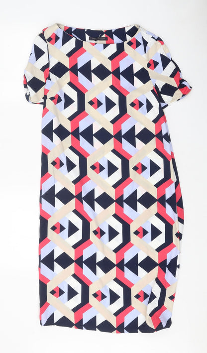 Marks and Spencer Womens Multicoloured Geometric Polyester Shift Size 10 Boat Neck Pullover