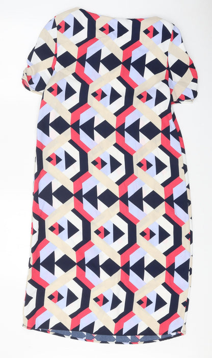 Marks and Spencer Womens Multicoloured Geometric Polyester Shift Size 10 Boat Neck Pullover