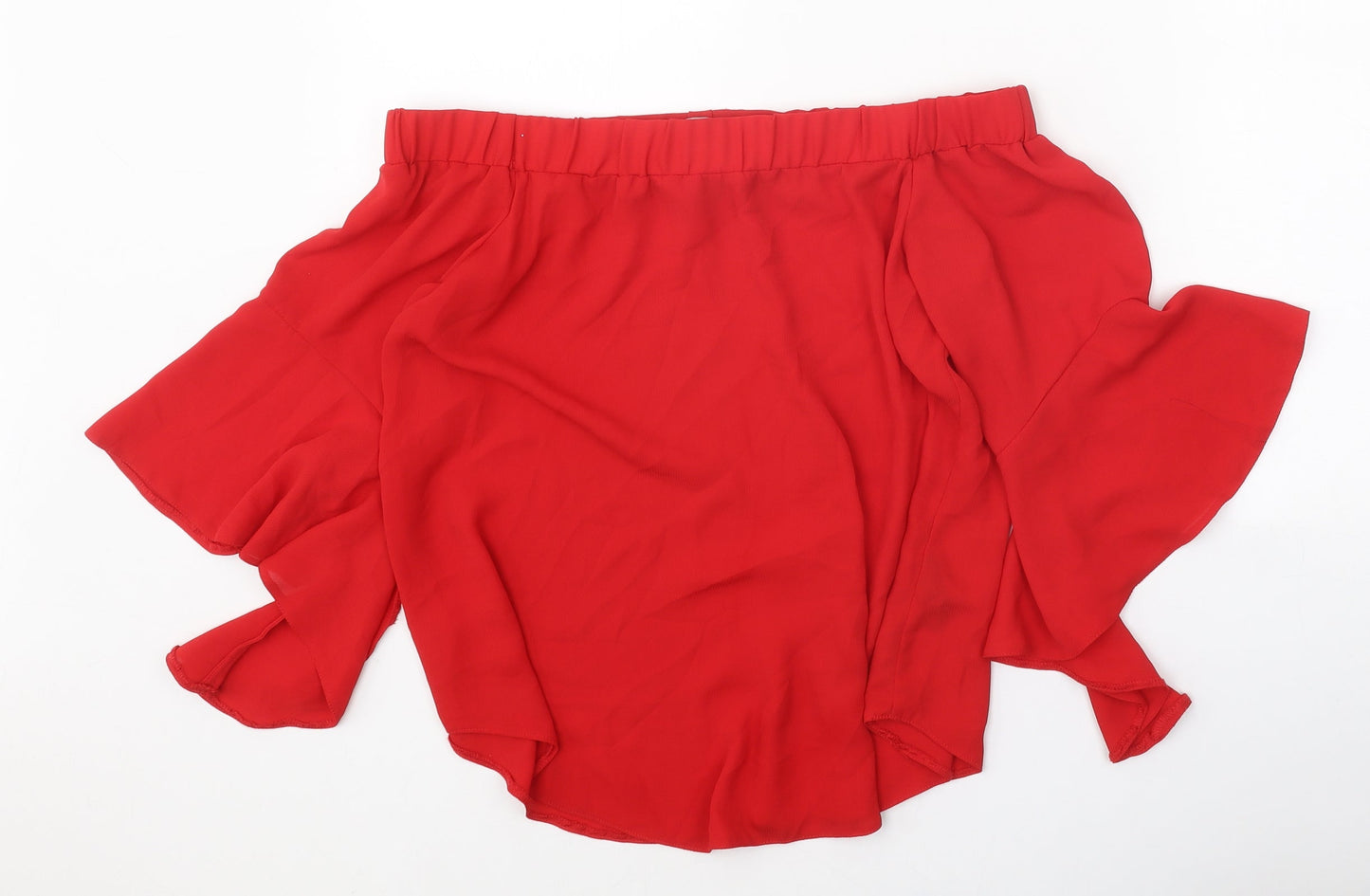 Papaya Womens Red Polyester Basic Blouse Size 10 Boat Neck