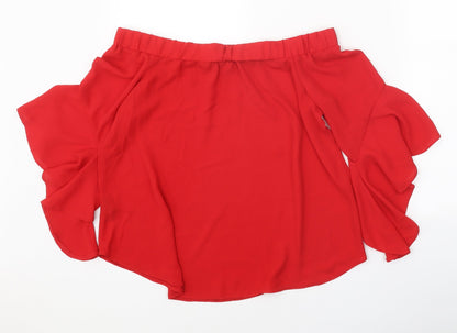 Papaya Womens Red Polyester Basic Blouse Size 10 Boat Neck