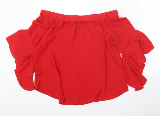 Papaya Womens Red Polyester Basic Blouse Size 10 Boat Neck