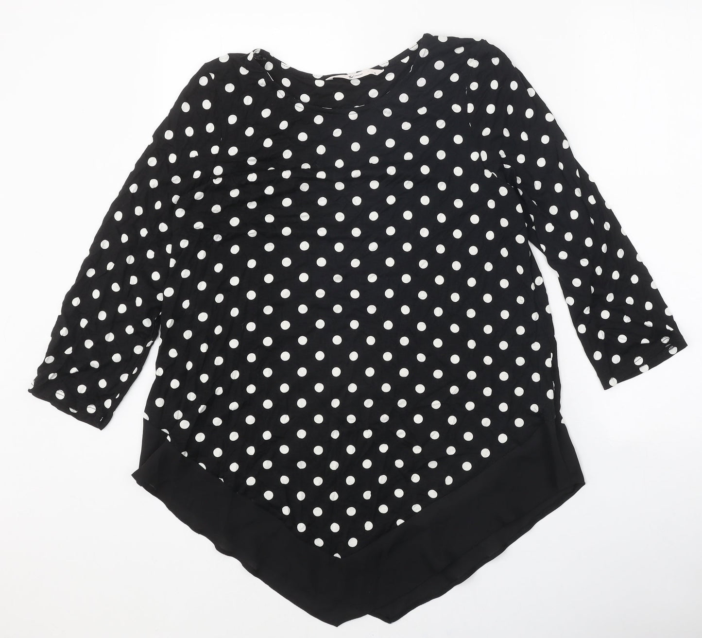 TU Womens Black Polka Dot Viscose Basic T-Shirt Size 12 Round Neck