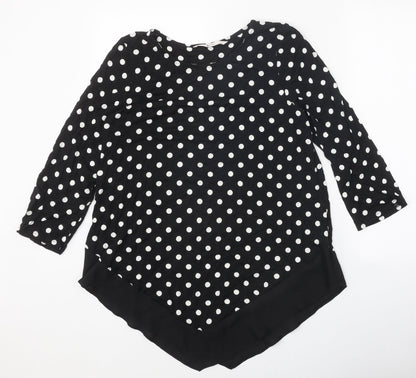 TU Womens Black Polka Dot Viscose Basic T-Shirt Size 12 Round Neck