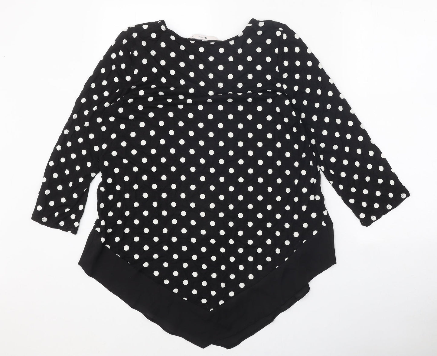 TU Womens Black Polka Dot Viscose Basic T-Shirt Size 12 Round Neck