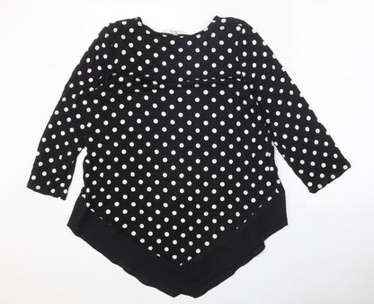 TU Womens Black Polka Dot Viscose Basic T-Shirt Size 12 Round Neck
