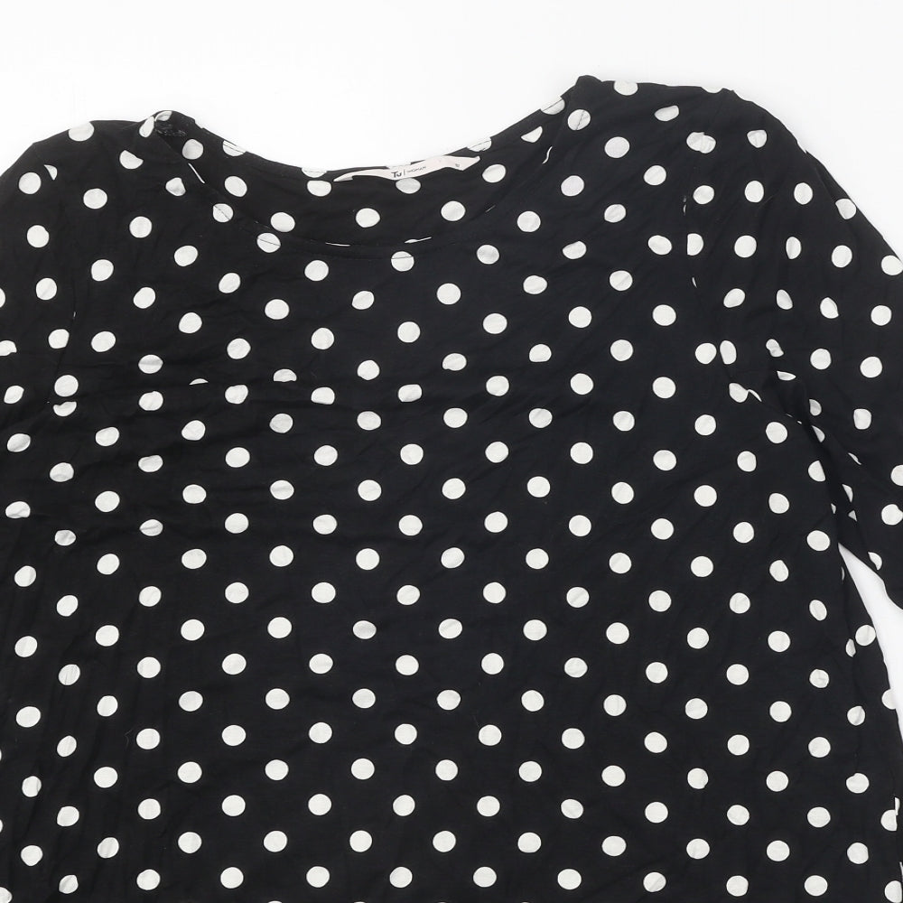 TU Womens Black Polka Dot Viscose Basic T-Shirt Size 12 Round Neck