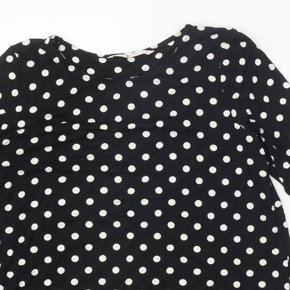 TU Womens Black Polka Dot Viscose Basic T-Shirt Size 12 Round Neck