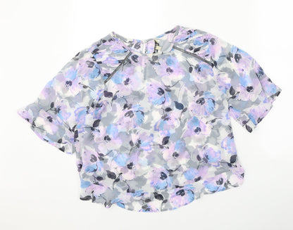 Papaya Womens Multicoloured Floral Polyester Cropped T-Shirt Size 12 Round Neck