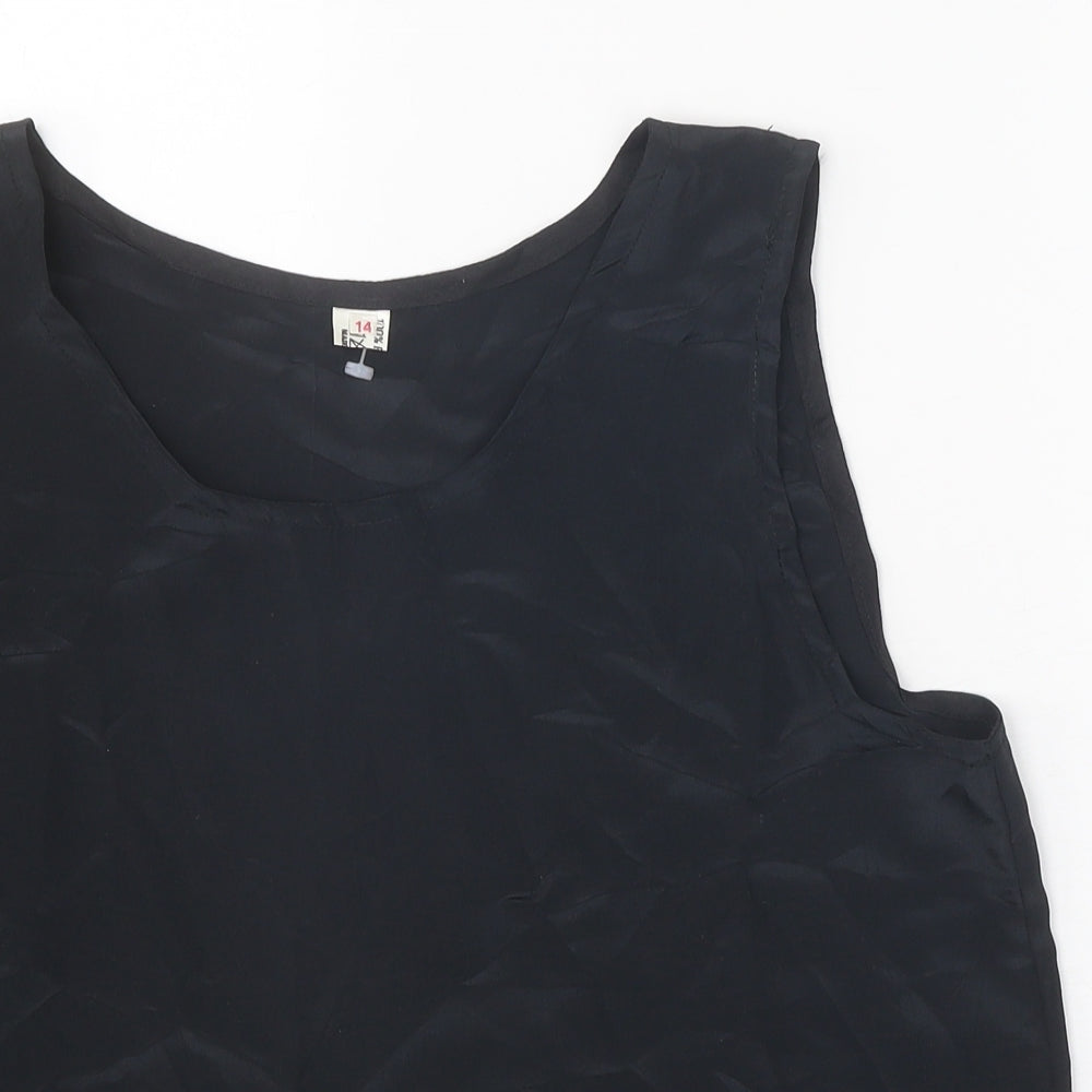 Preworn Womens Black Polyester Basic Tank Size 14 Round Neck