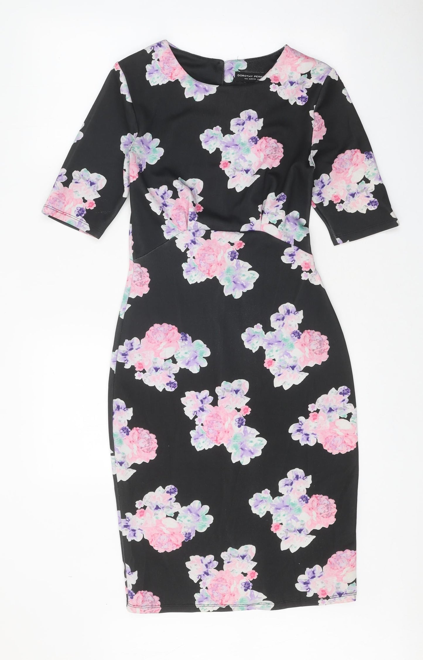 Dorothy Perkins Womens Multicoloured Floral Polyester Bodycon Size 8 Round Neck Button