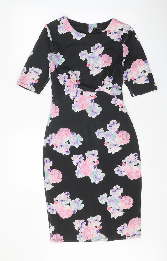 Dorothy Perkins Womens Multicoloured Floral Polyester Bodycon Size 8 Round Neck Button