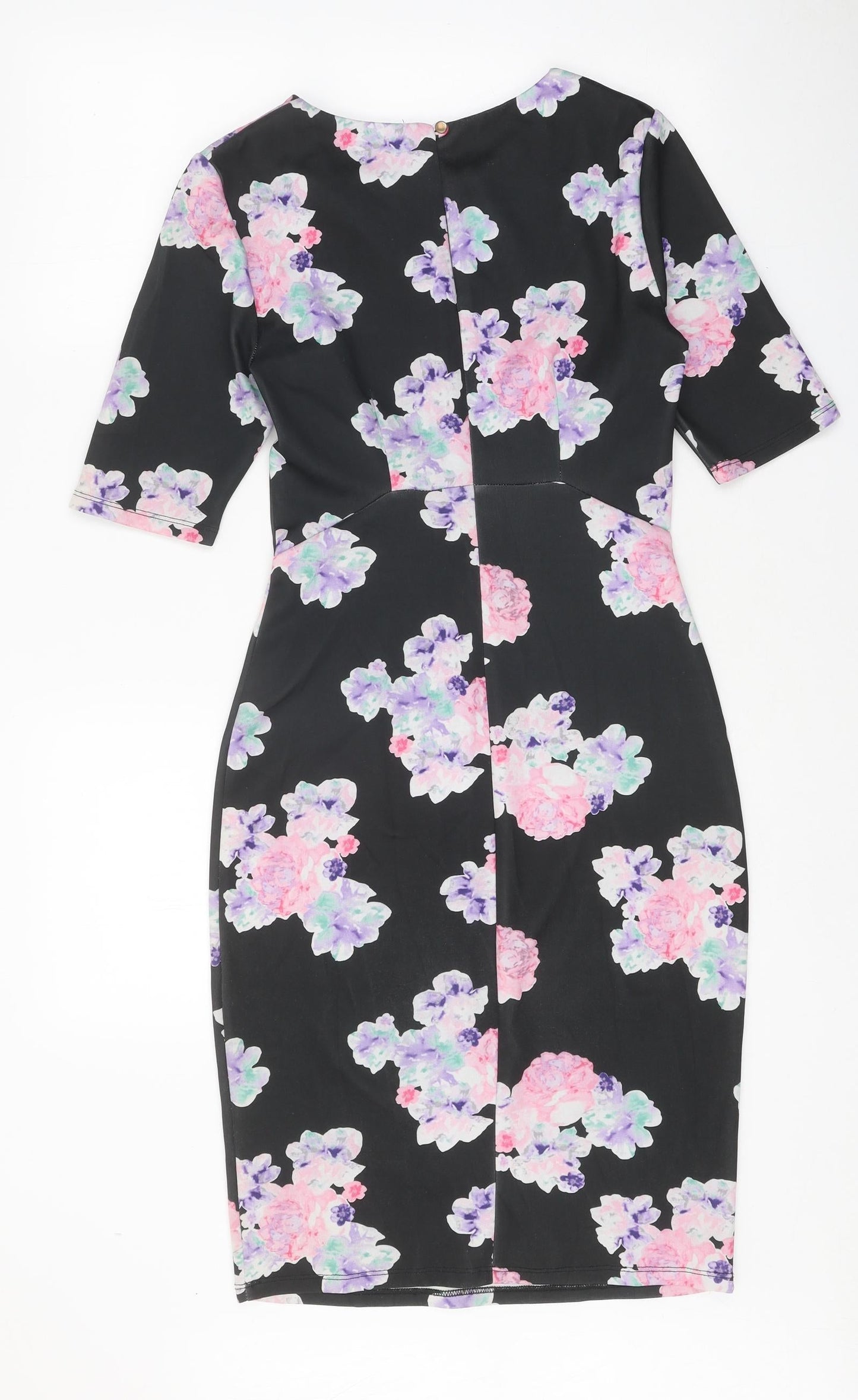 Dorothy Perkins Womens Multicoloured Floral Polyester Bodycon Size 8 Round Neck Button