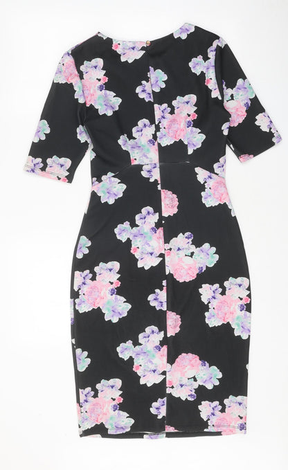 Dorothy Perkins Womens Multicoloured Floral Polyester Bodycon Size 8 Round Neck Button
