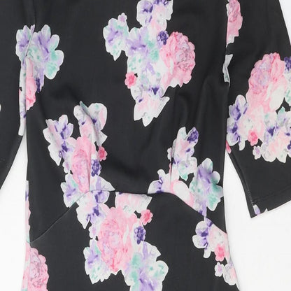 Dorothy Perkins Womens Multicoloured Floral Polyester Bodycon Size 8 Round Neck Button