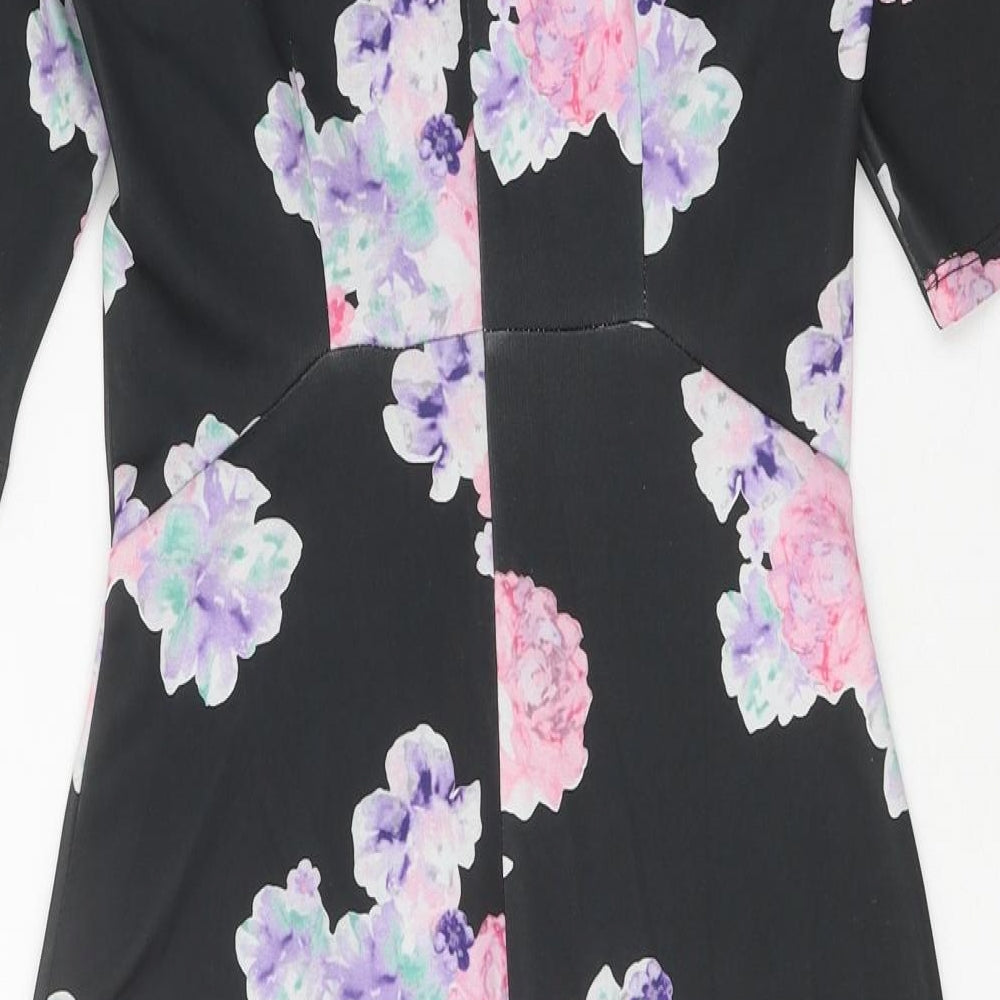 Dorothy Perkins Womens Multicoloured Floral Polyester Bodycon Size 8 Round Neck Button
