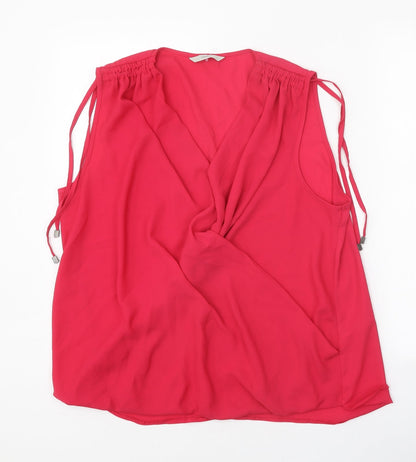 George Womens Pink Polyester Basic Blouse Size 14 V-Neck