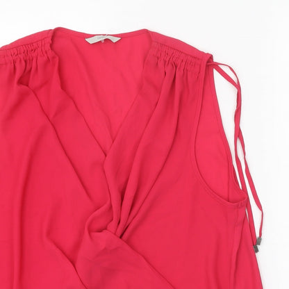 George Womens Pink Polyester Basic Blouse Size 14 V-Neck