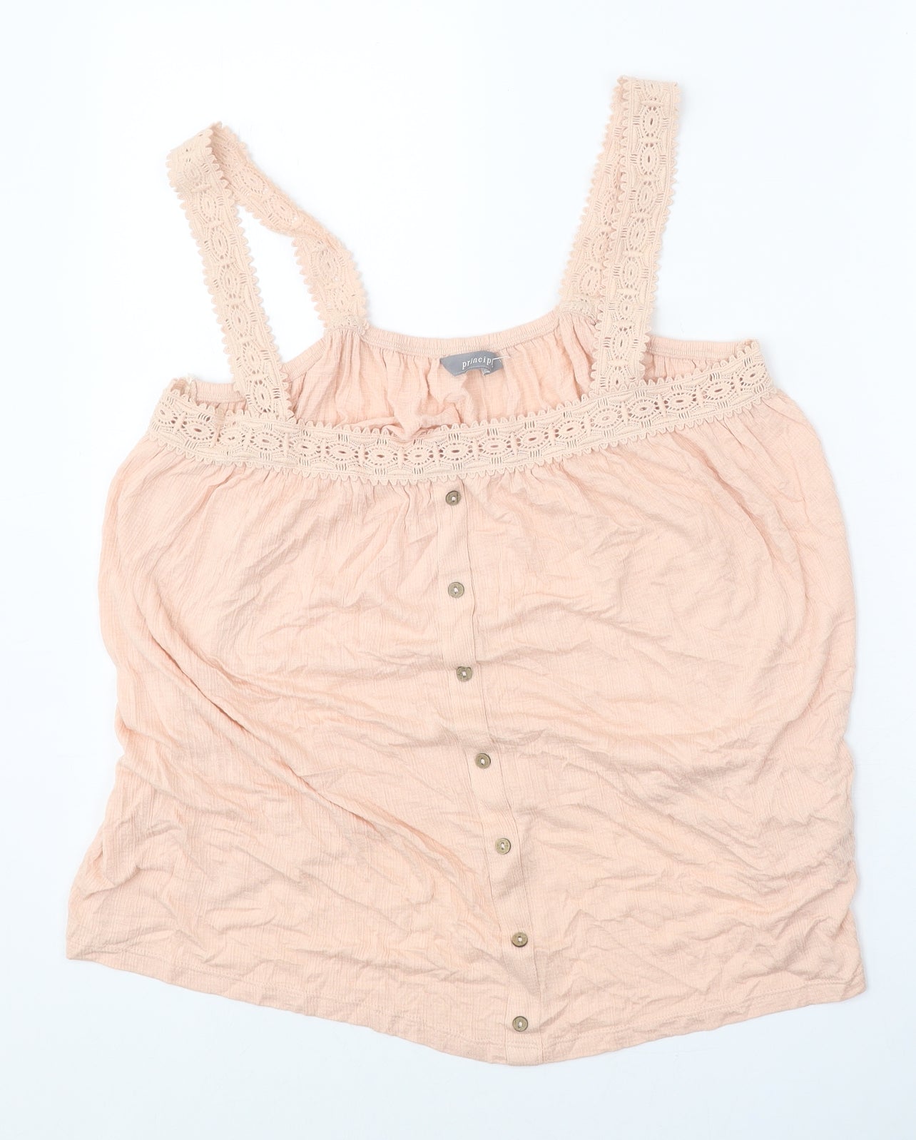 Principles Womens Beige Viscose Basic Tank Size 14 Square Neck