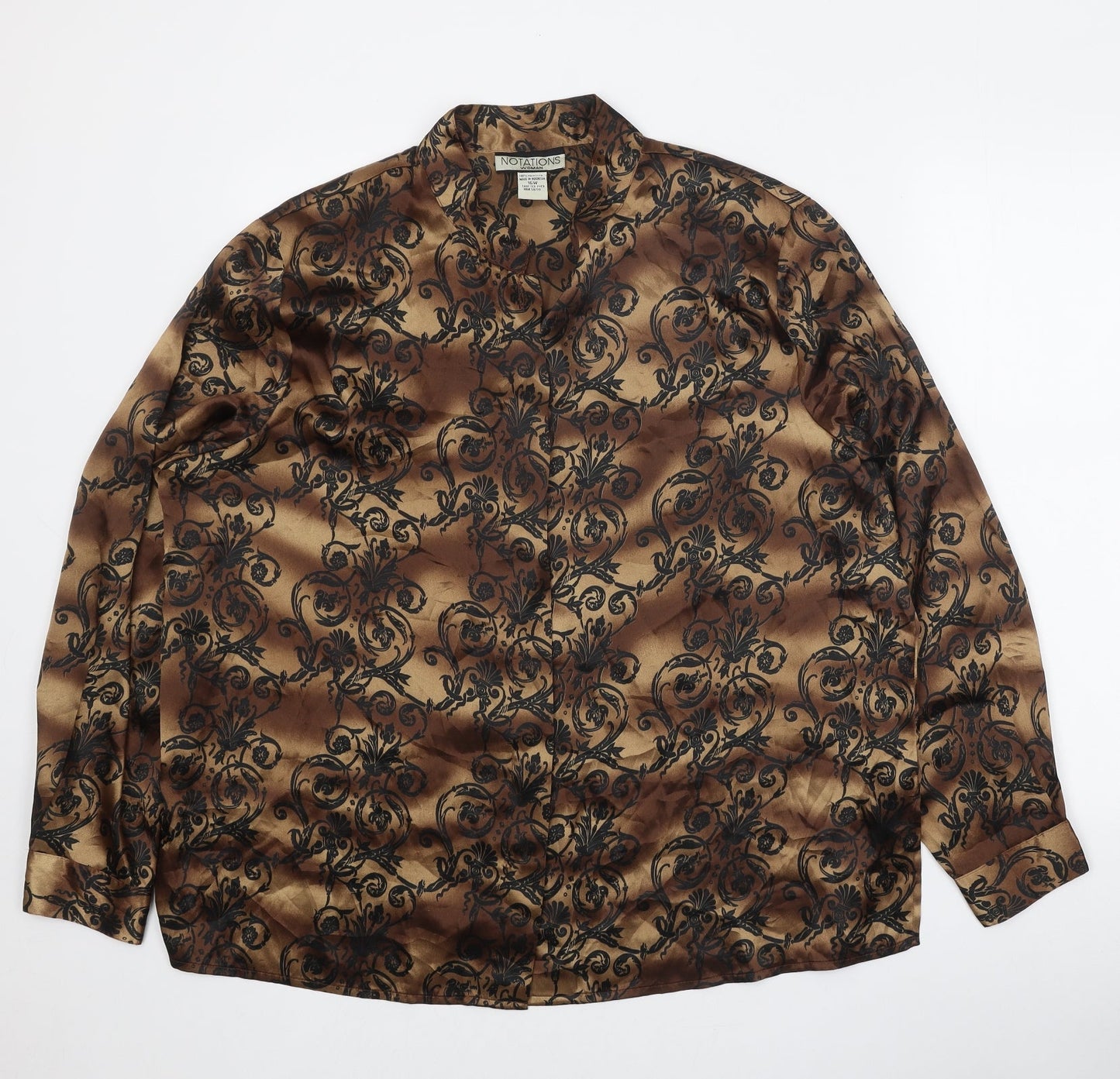 Womens UK Size 16 Notations Brown Basic Button-Up