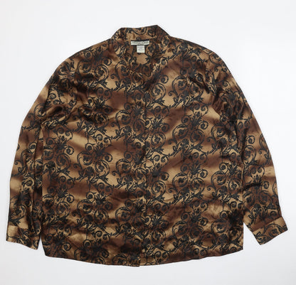 Womens UK Size 16 Notations Brown Basic Button-Up