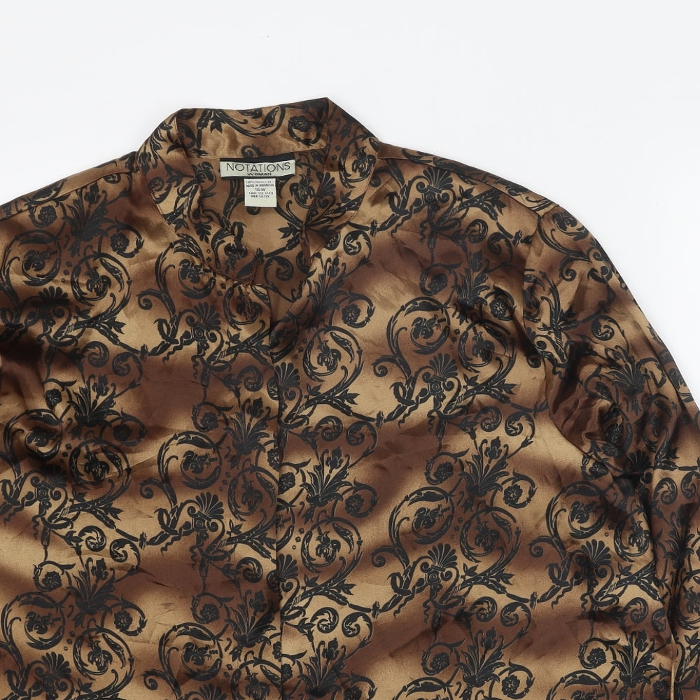 Womens UK Size 16 Notations Brown Basic Button-Up