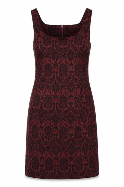 Petites Womens Red Geometric Viscose A-Line Size 10 Square Neck Zip