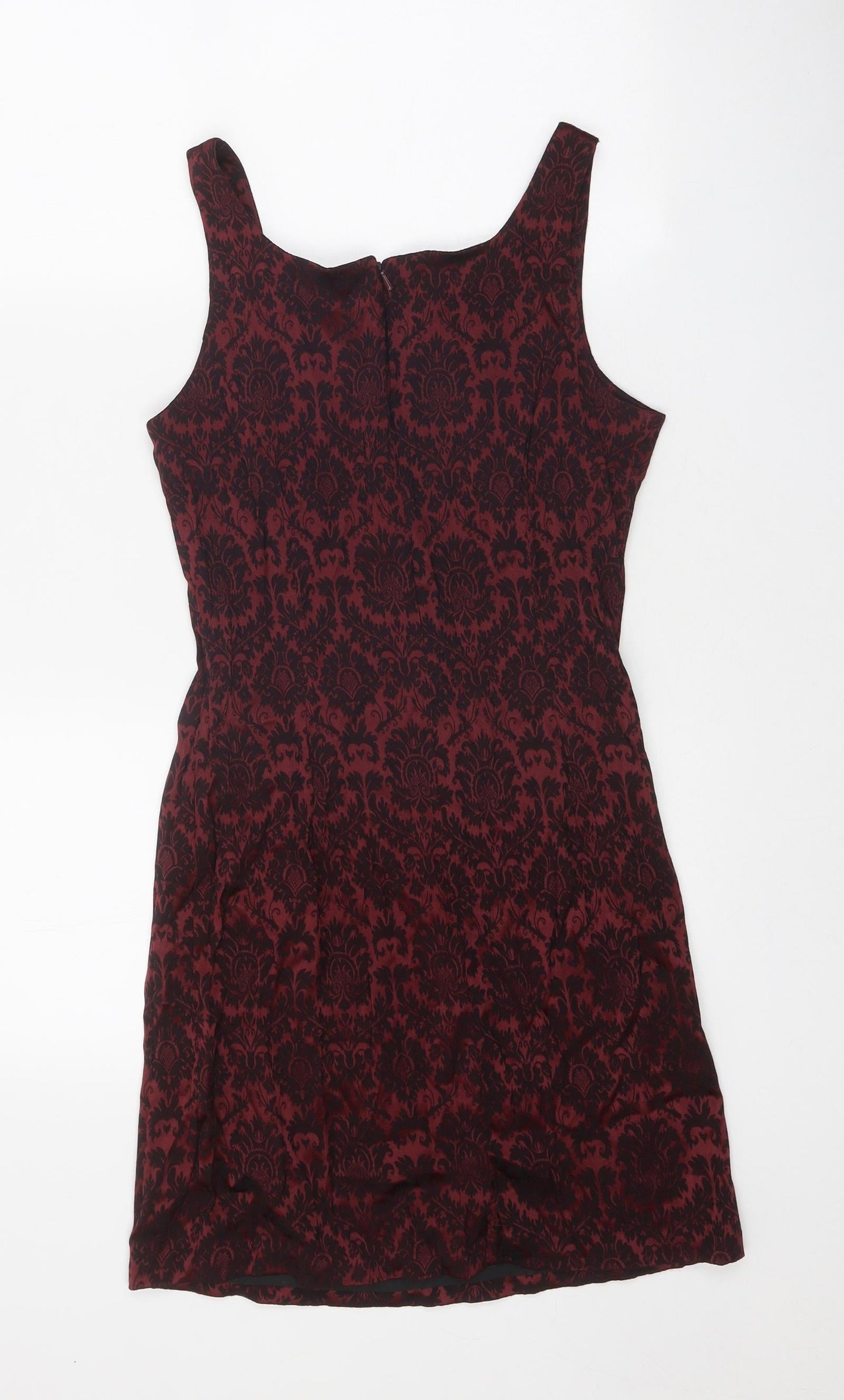 Petites Womens Red Geometric Viscose A-Line Size 10 Square Neck Zip