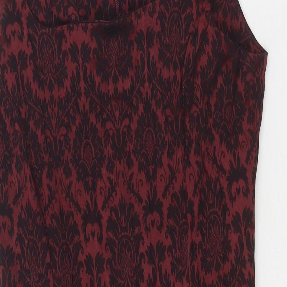 Petites Womens Red Geometric Viscose A-Line Size 10 Square Neck Zip