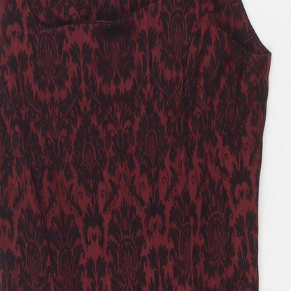 Petites Womens Red Geometric Viscose A-Line Size 10 Square Neck Zip