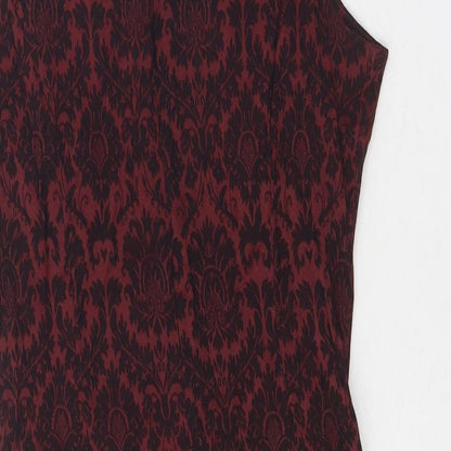 Petites Womens Red Geometric Viscose A-Line Size 10 Square Neck Zip