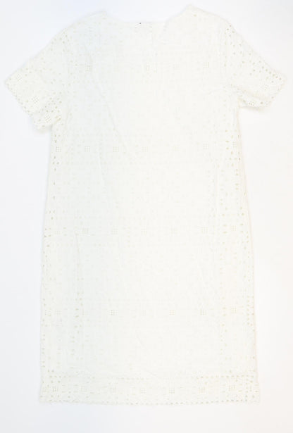 M&Co Womens White Floral 100% Cotton Sheath Size 12 V-Neck Pullover