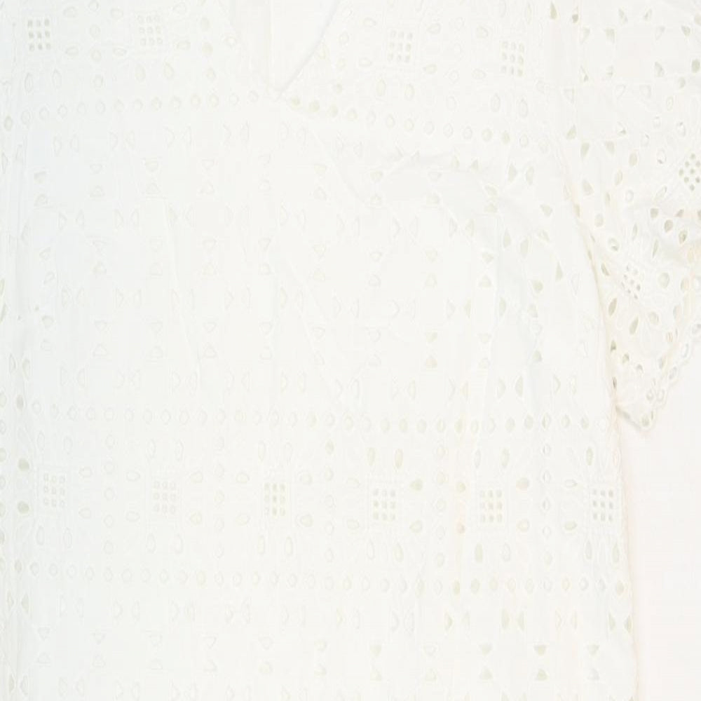 M&Co Womens White Floral 100% Cotton Sheath Size 12 V-Neck Pullover