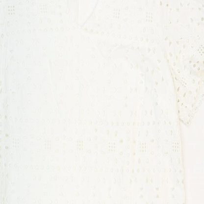 M&Co Womens White Floral 100% Cotton Sheath Size 12 V-Neck Pullover