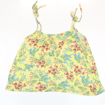 TU Womens Yellow Floral Viscose Basic Tank Size 8 Round Neck